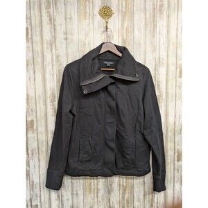 Banana Republic Womens Zip Jacket Black Bomber Face Cover Cotton Blend Large